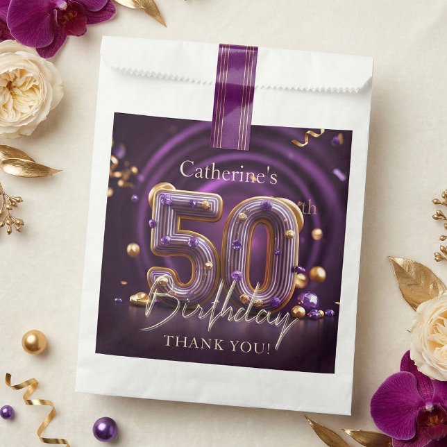 Elegant Purple Gold 50th Birthday Party Thank You Geschenktütchen (Von Creator hochgeladen)