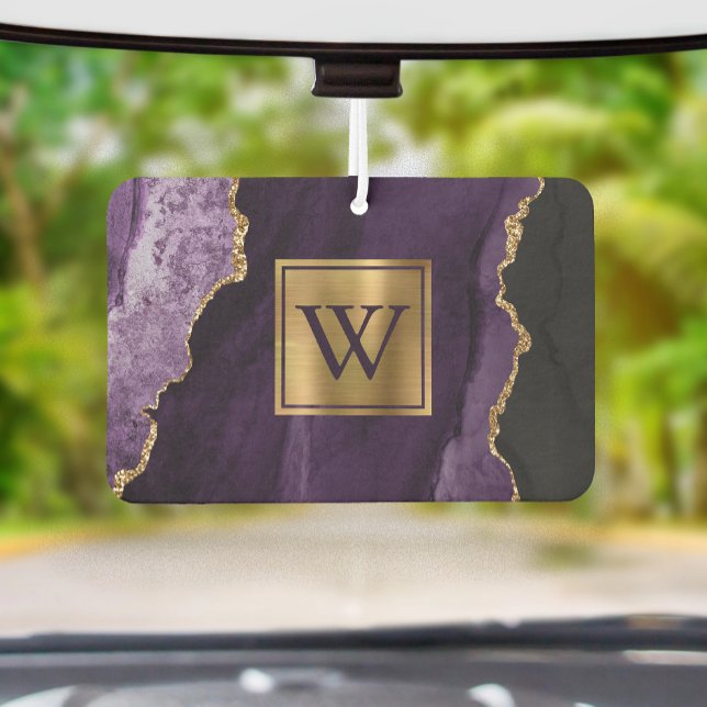 Elegant Purple Gold Agate Monogram Autolufterfrischer (Von Creator hochgeladen)