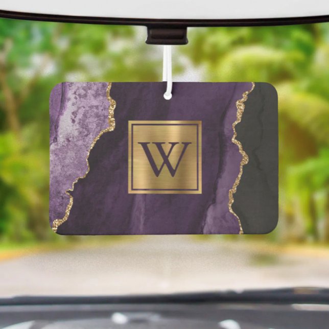 Elegant Purple Gold Agate Monogram Autolufterfrischer (Von Creator hochgeladen)