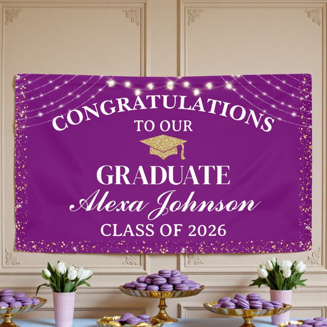 Elegant Purple & Gold Class Of 2026 Graduation Banner (Von Creator hochgeladen)