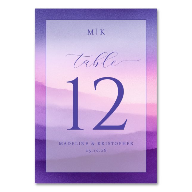 Elegant Purple Gradient Table Number Tischnummer (Vorderseite)