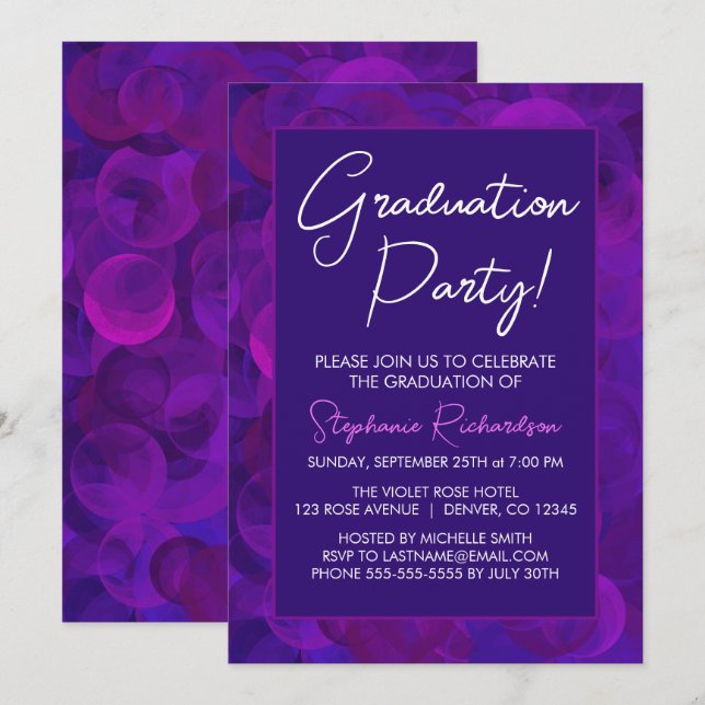 Elegant Purple Graduation Party Invitation Einladung (Vorne/Hinten)
