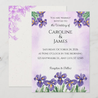 Elegant Purple Iris Watercolor Floral Wedding Invi Einladung