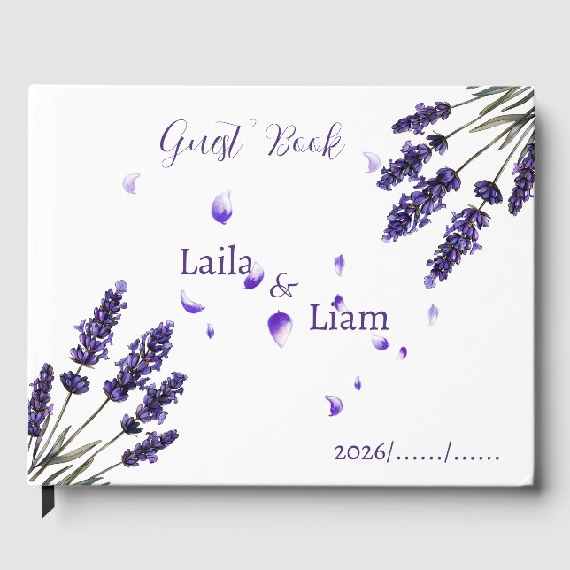 Elegant Purple Lavender Floral Wedding  Gästebuch (Vorderseite)