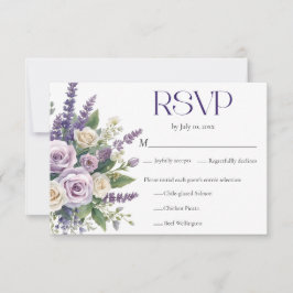 Elegant Purple Lavender Roses Wedding Meal Choice RSVP Karte