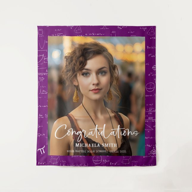 Elegant Purple Math Congratulations Photo Graduate Wandteppich (Vorderseite)