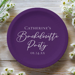 Elegant Purple Minimalist Bachelorette Party Pappteller