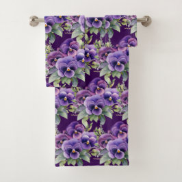 Elegant Purple Pansy Pansies Floral Towel Set