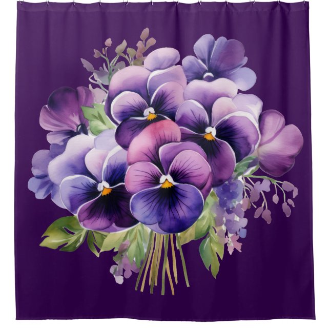 Elegant Purple Pansy Shower Curtain Duschvorhang (Vorderseite)