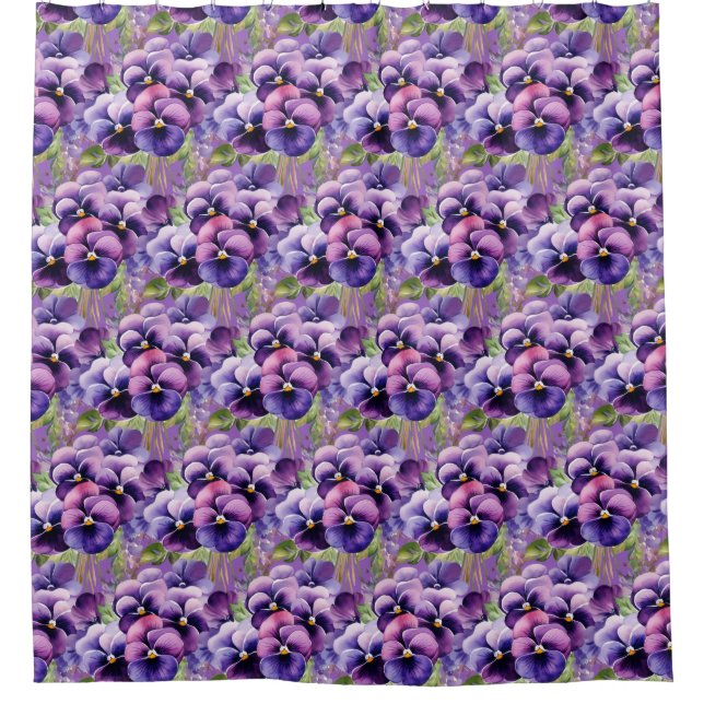 Elegant Purple Pansy Shower Curtain Duschvorhang (Vorderseite)