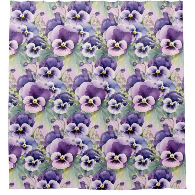 Elegant Purple Pansy Shower Curtain Duschvorhang (Vorderseite)