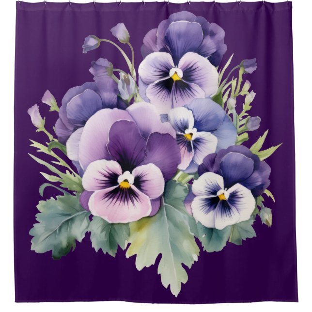 Elegant Purple Pansy Shower Curtain Duschvorhang (Vorderseite)