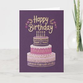 Elegant Purple, Pink & Gold Birthday Cake Karte
