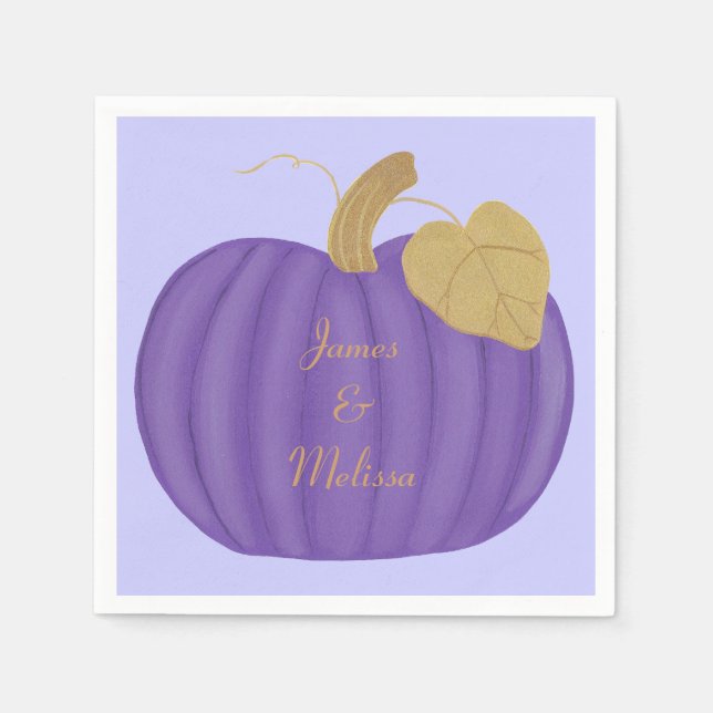 Elegant Purple Pumpkin Gold Leaf Wedding Serviette (Vorderseite)