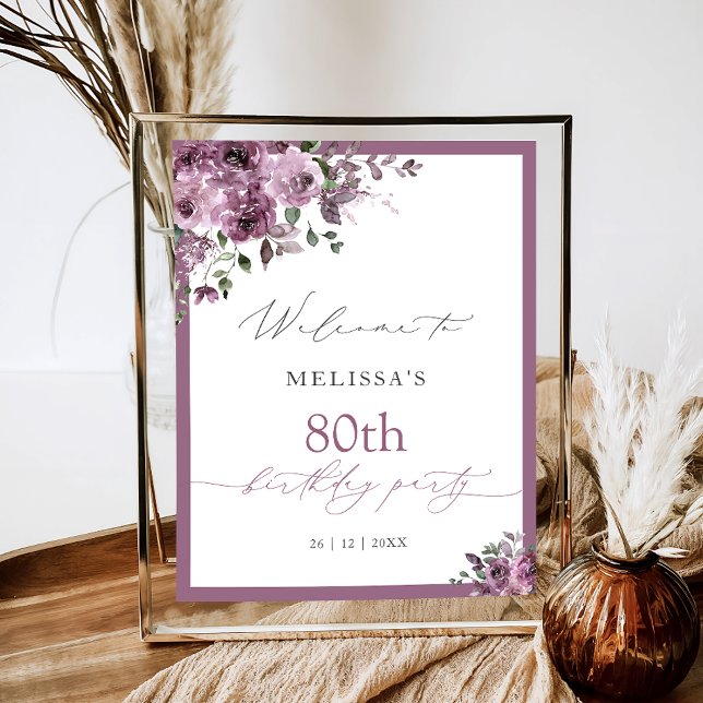 Elegant Purple Roses Any Age Birthday Welcome Poster (Von Creator hochgeladen)