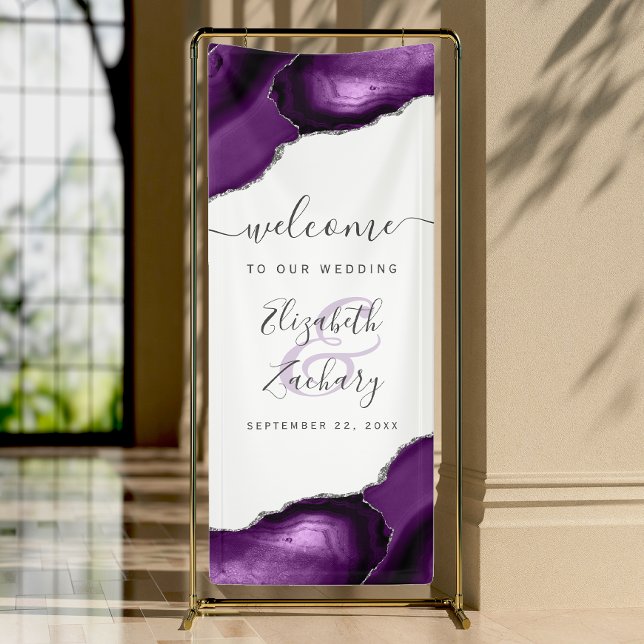Elegant Purple Silve Agate Corners Wedding Welcome Banner (Von Creator hochgeladen)