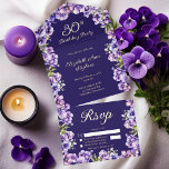 Elegant Purple Violets Floral 30th Birthday Party All-in-One-Einladung<br><div class="desc">Elegant purple violets formal floral design "30th Birthday Party" gold foil all-in-one design with RSVP featuring a floral frame of violets and real gold foil text (inside) with a distressed violet and white stardust background on outside with dark purple text.</div>