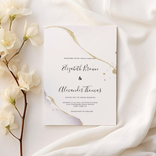 Elegant purple watercolor gold glitter wedding  einladung (Elegant purple watercolor gold glitter wedding)