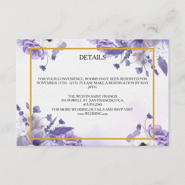 Elegant Purple Watercolor wedding Begleitkarte (Vorderseite)