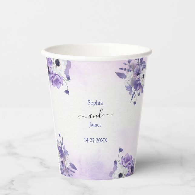 Elegant Purple Watercolor wedding Pappbecher (Vorderseite)