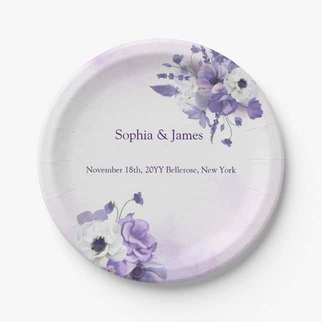 Elegant Purple Watercolor wedding Pappteller (Vorderseite)