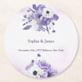 Elegant Purple Watercolor wedding Runder Pappuntersetzer