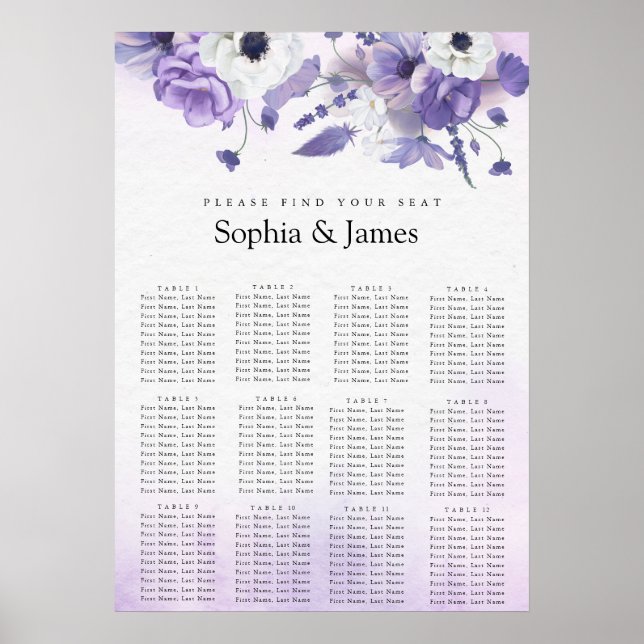 Elegant Purple Watercolor wedding seating chart  Poster (Vorne)