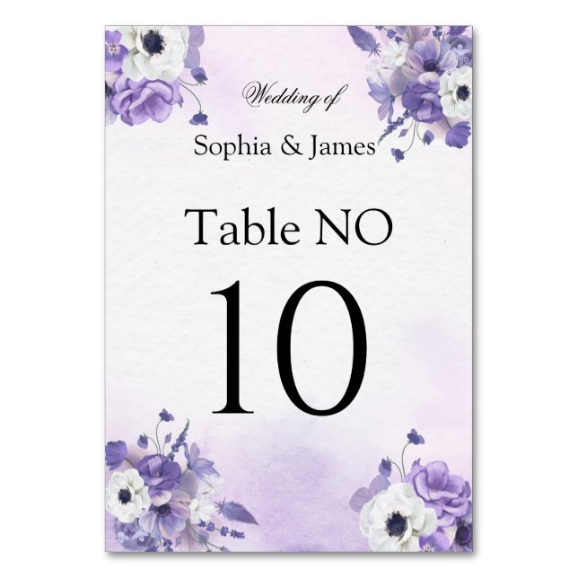 Elegant Purple Watercolor wedding Tischnummer (Vorderseite)