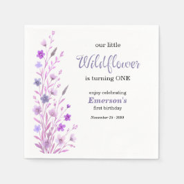 Elegant Purple Wildflower 1st Birthday Party Serviette