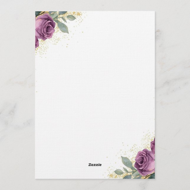 👉 Elegant Purple Wisteria & Gold Floral Wedding I Einladung (Rückseite)