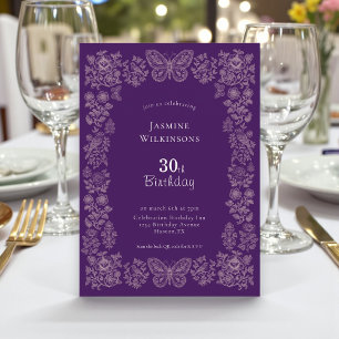Elegant qr cod Floral Butterfly 30 Geburtstag Einl Einladung