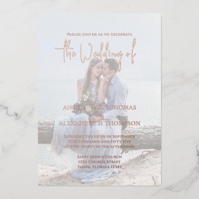 Elegant QR Code RSVP Photo Template Folieneinladung (Vorderseite)