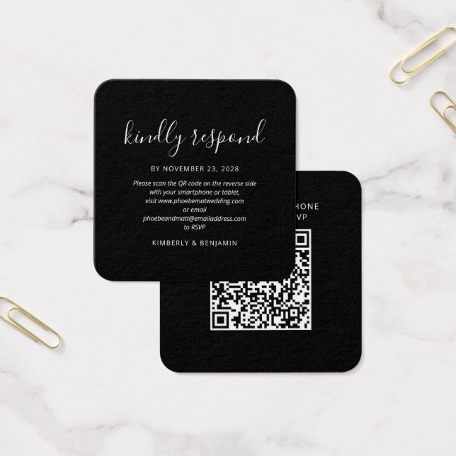 Elegant QR Code Wedding RSVP Mini Card (Büro)