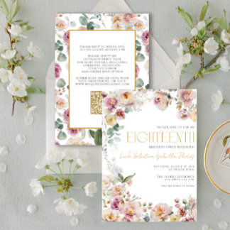Elegant QR Vintag Pink Gold Floral achtzehnte Einladung