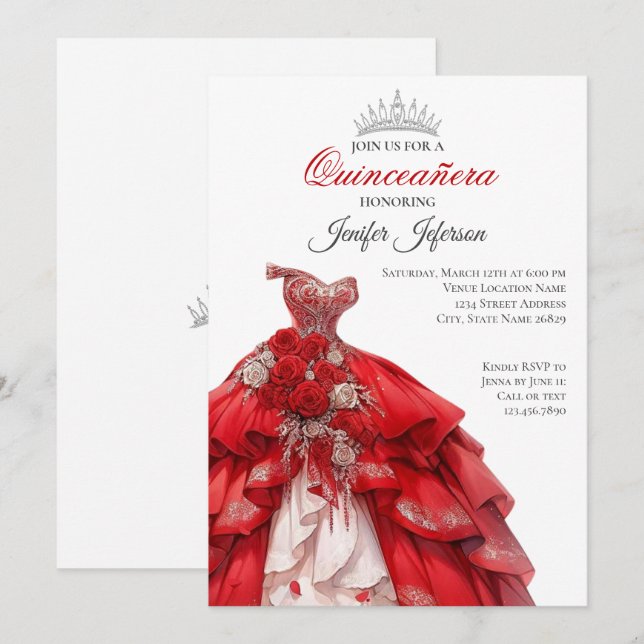 Elegant Quinceanera Einladung (Vorne/Hinten)