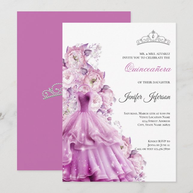 Elegant Quinceanera Einladung (Vorne/Hinten)