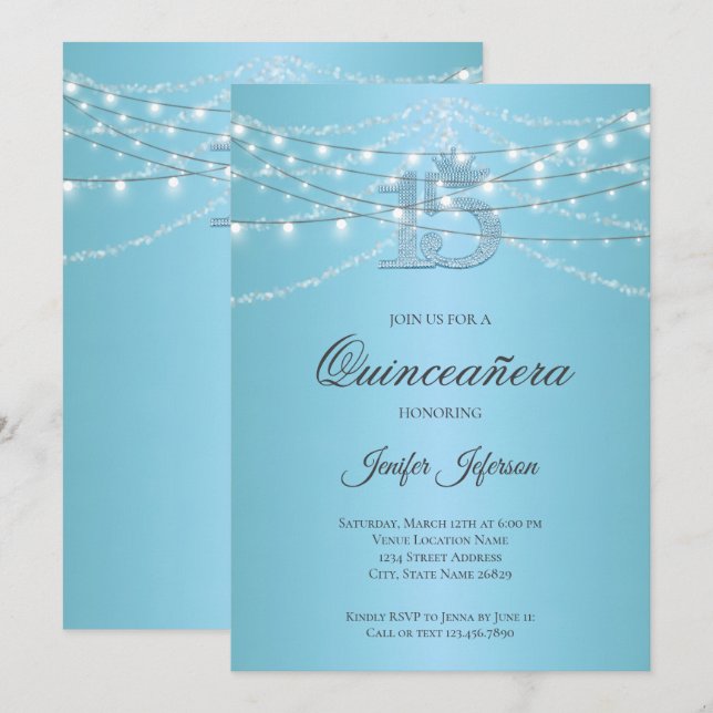 Elegant Quinceanera Einladung (Vorne/Hinten)