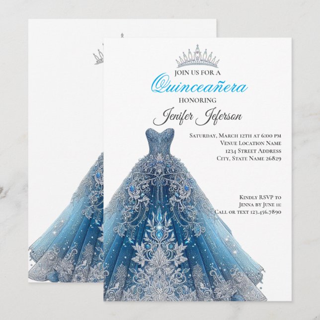 Elegant Quinceanera Einladung (Vorne/Hinten)