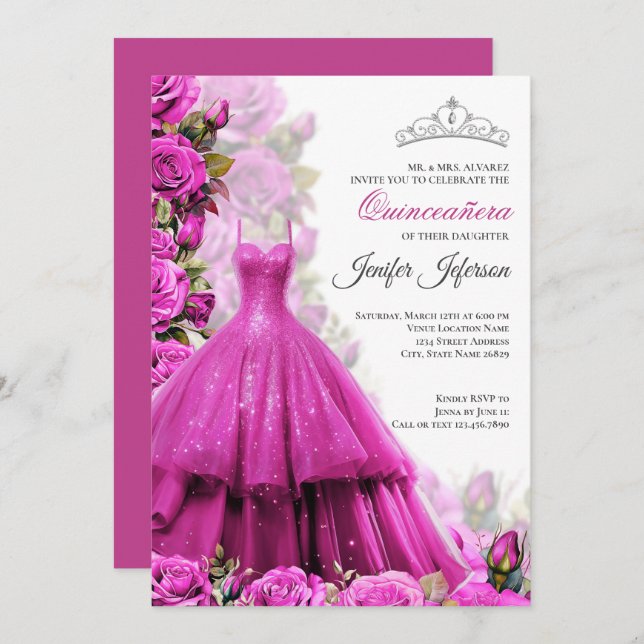 Elegant Quinceanera Einladung (Vorne/Hinten)