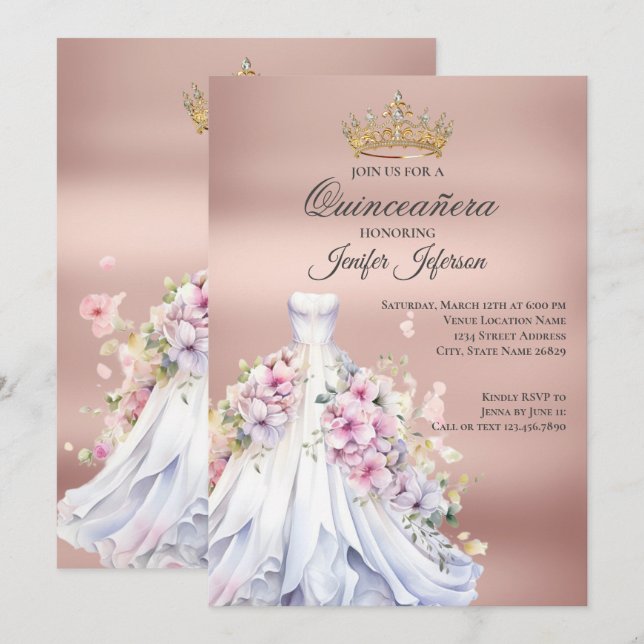 Elegant Quinceanera Einladung (Vorne/Hinten)