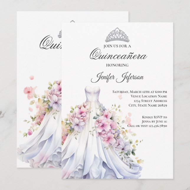 Elegant Quinceanera Einladung (Vorne/Hinten)