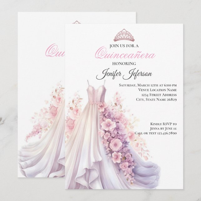 Elegant Quinceanera Einladung (Vorne/Hinten)