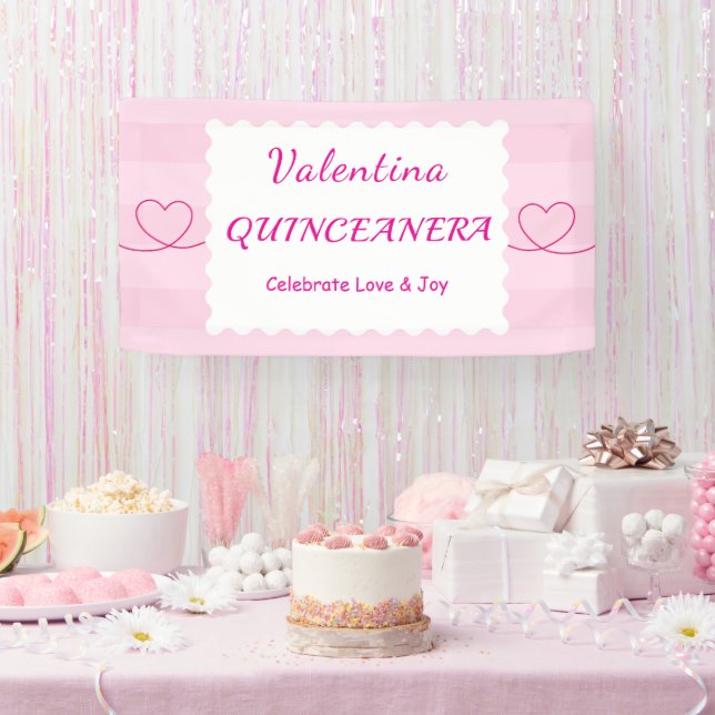 Elegant Quinceañera Floral Bouquet | Rosa und Weiß Banner (Party)