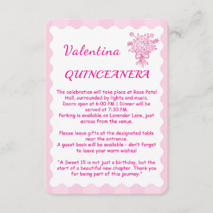 Elegant Quinceañera Floral Bouquet Rosa und Weiß Begleitkarte