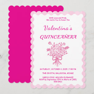 Elegant Quinceañera Floral Bouquet   Rosa und Weiß Einladung