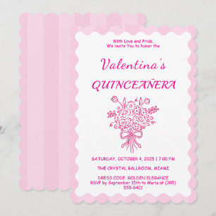 Elegant Quinceañera Floral Bouquet Rosa und Weiß Einladung