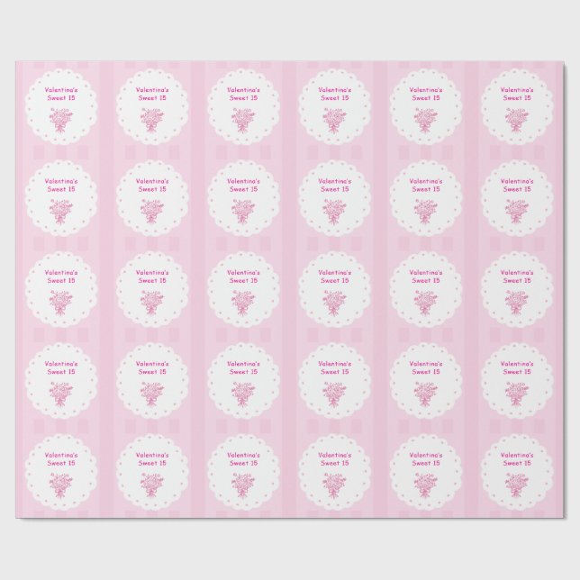 Elegant Quinceañera Floral Bouquet | Rosa und Weiß Geschenkpapier (Flach)