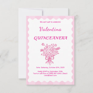 Elegant Quinceañera Floral Bouquet   Rosa und Weiß RSVP Karte