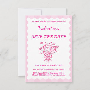 Elegant Quinceañera Floral Bouquet Rosa und Weiß Save The Date