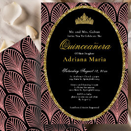 Elegant Quinceanera Invitation Pink Art Deco Einladung